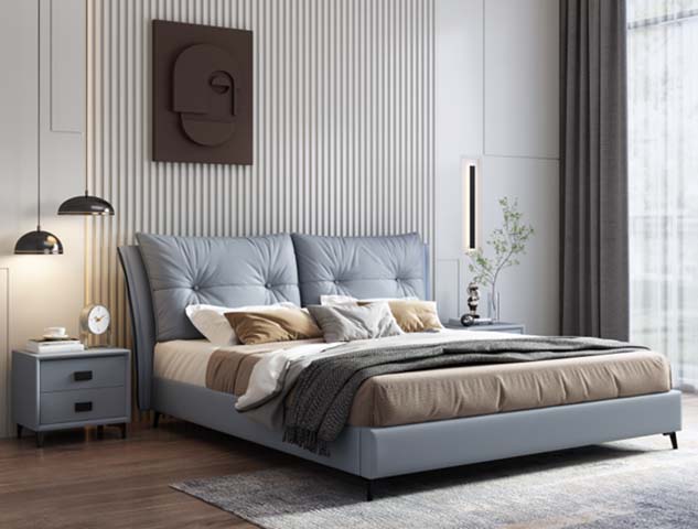 Slate Blue Tufted Wingback Upholstered Platform Bed
