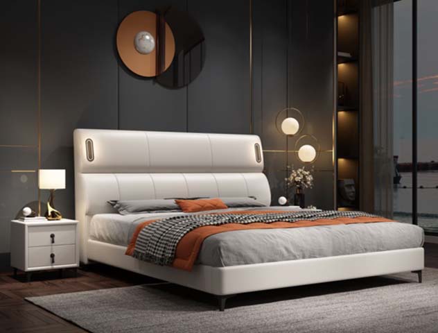 Modern Upholstered Platform Bed with Padded Headboard
