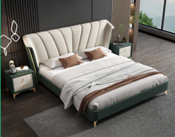 Two-Tone Channel-Tufted Wingback Upholstered Platform Bed