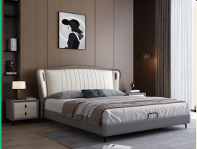 Two-Tone Gray White Channel-Tufted Wingback Upholstered Lift Storage Bed