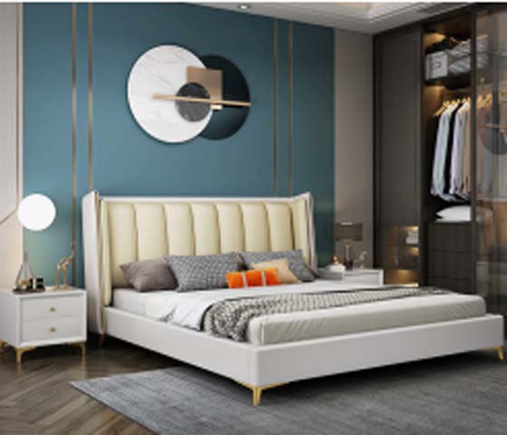 Upholstered Panel King Bed with Gold Accent Legs