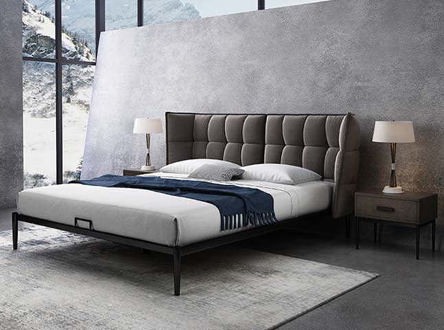 Dark Taupe Grid-Tufted Wingback Upholstered Lift-Up Storage Platform Bed