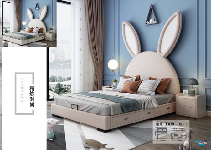 Rabbit Ear Upholstered Kids Storage Bed (Pink/White)