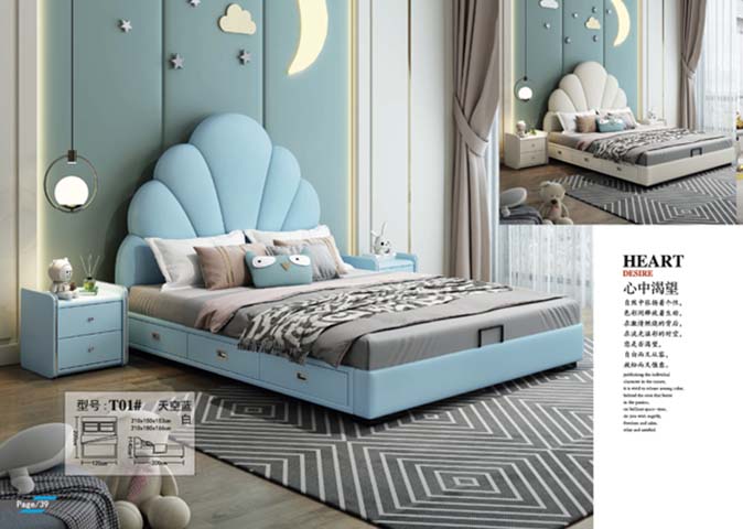 Shell Upholstered Kids Storage Platform Bed