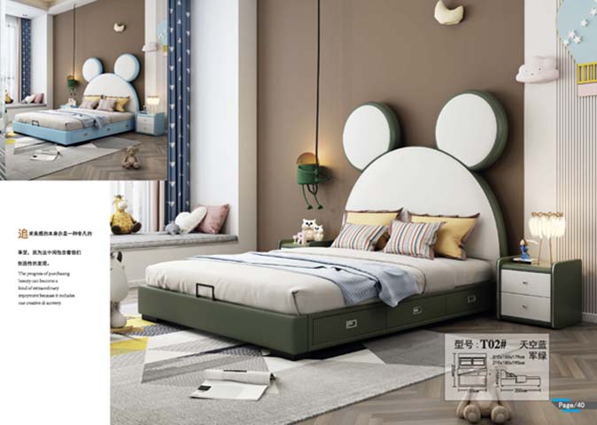 Cartoon Mouse-Ear Upholstered Kids Storage Bed