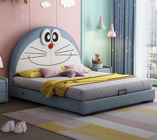 Doraemon Themed Upholstered Children's Storage Platform Bed