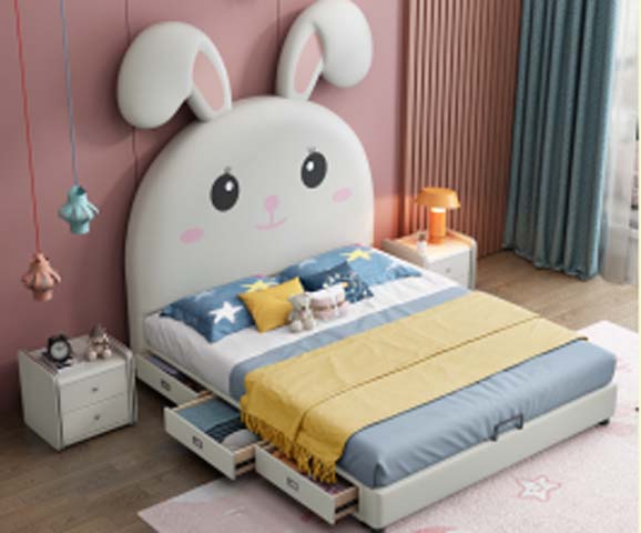 White Bunny-Ear Upholstered Kids Platform Storage Bed with 2 Matching Nightstands