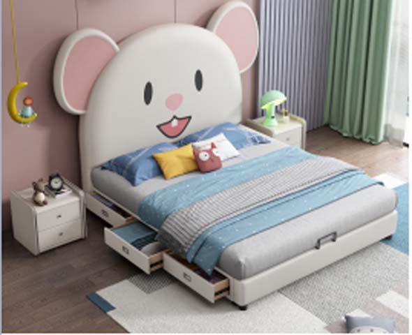 Cartoon Mouse Shaped Upholstered Kids Storage Bed