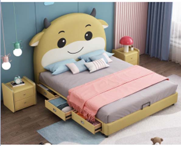 Cartoon Calf Shaped Upholstered Storage Bed for Children