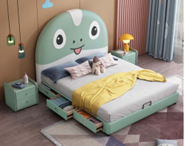 Mint Green Dinosaur-Shaped Kids Upholstered Storage Bed