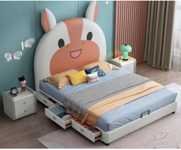Bunny Cartoon Upholstered Kids Storage Platform Bed