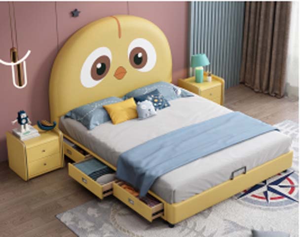 Cartoon Chick Shaped Upholstered Kids Storage Bed