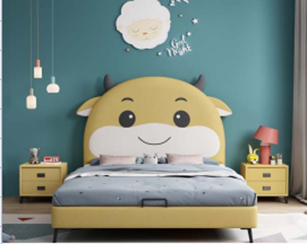 Yellow Cartoon Calf Upholstered Children's Platform Bed with Underbed Storage