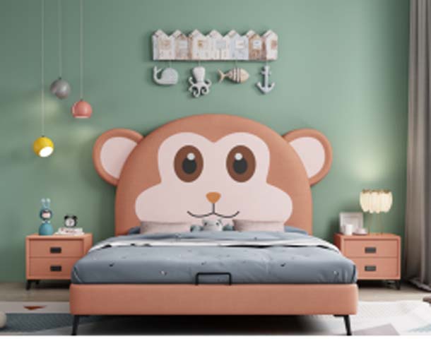3D Cartoon Monkey Upholstered Kids Platform Storage Bed
