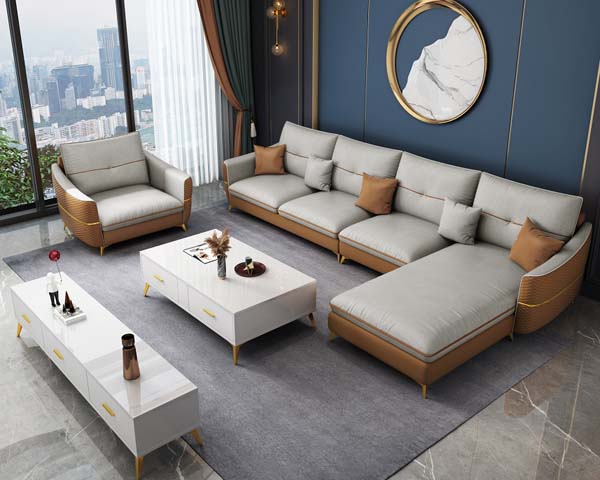 Modern Light Luxury L-Shaped Sectional Sofa with Single Armchair Set