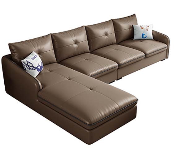 Brown Tufted Faux Leather L-Shaped Sectional Sofa with Chaise Lounge