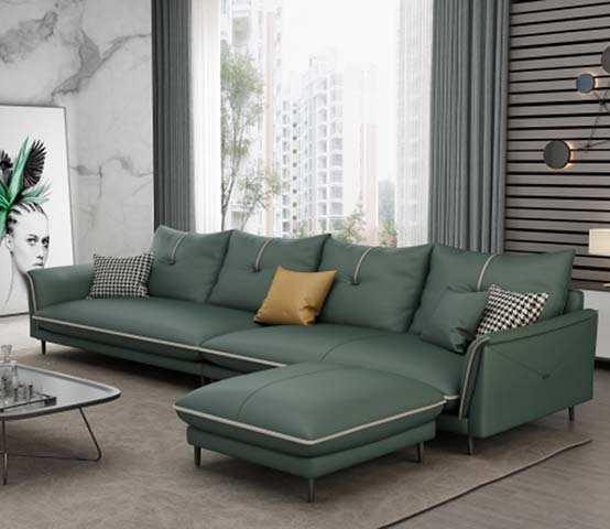 Modern Dark Green L-Shaped Sectional Sofa with Right Chaise