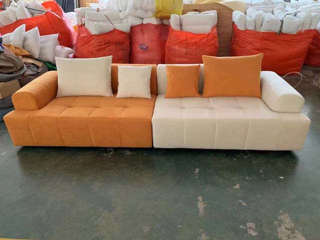 Two-Tone Orange Cream Grid-Tufted 4-Seat Modular Sectional Sofa