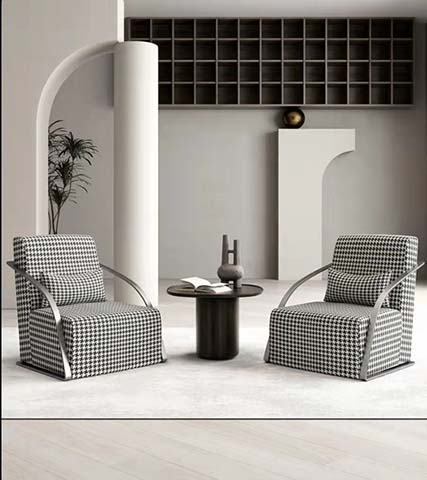 Houndstooth Upholstered Curved Metal Frame Lounge Accent Chair