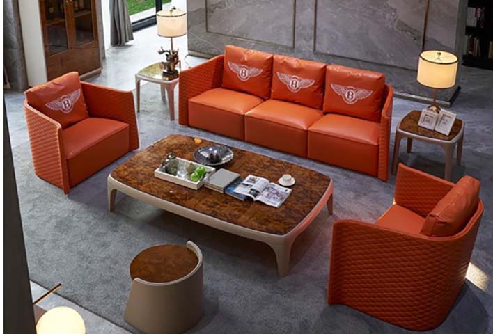 Bentley Style Orange Leather 3+1+1 Living Room Sofa Set