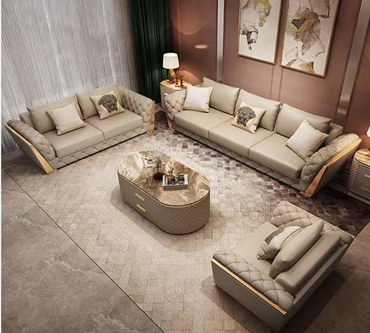 Light Luxury Oval Marble Top Coffee Table with Quilted Upholstered Storage Base