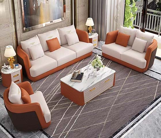 3-Piece Light Luxury Leather Upholstered Sofa Set with Matching Coffee Table