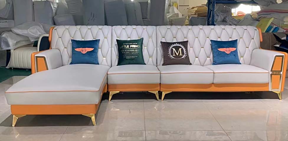 L-Shaped Tufted Upholstered Sectional Sofa with Decorative Pillows