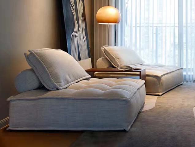 Light Gray Fabric Armless Modular Floor Chaise Lounge Module