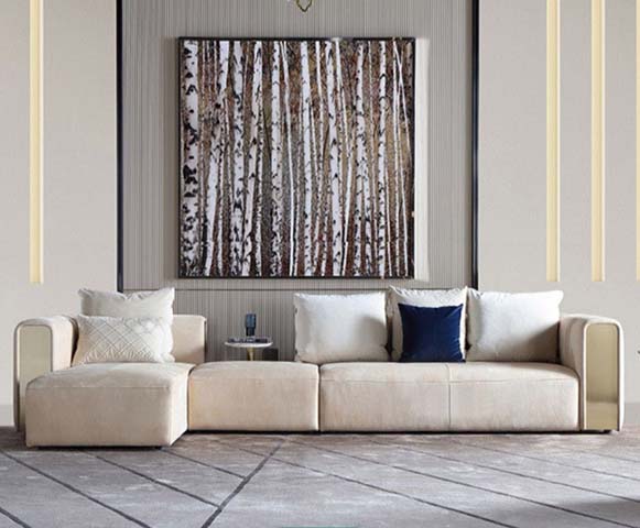 Modern Light Beige L-Shaped Sectional Sofa with Champagne Gold Arm Panels