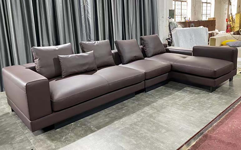 Modern Dark Brown L-Shaped Leather Sectional Sofa with Right Chaise
