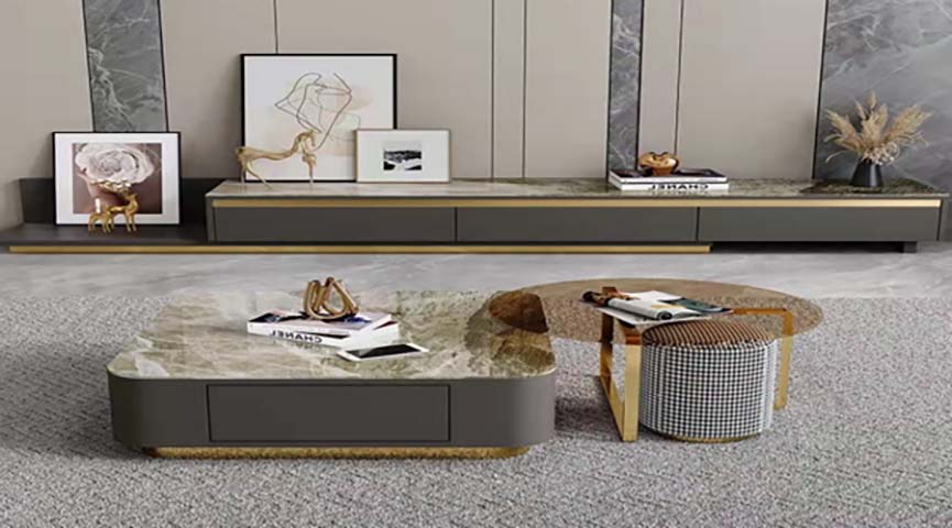 Modern Luxury Living Room Coffee Table and TV Console Set