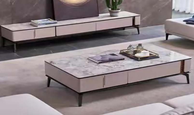 Modern Light Luxury Rectangular Stone Top Storage Coffee Table