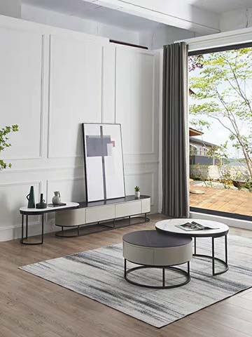 Two-Tone Extendable Low-Profile TV Media Console with Black Sled Base