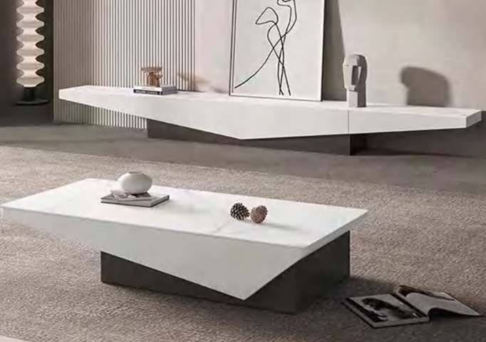 Modern Geometric Two-Tone Angled Top Plinth Coffee Table