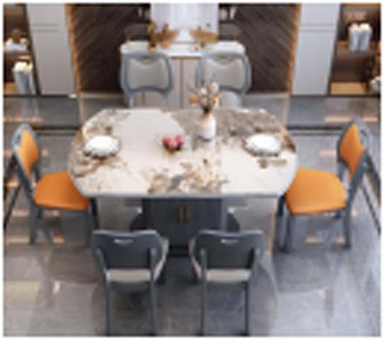 6-Seater Extendable Stone Top Dining Table and Upholstered Chair Set