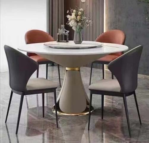 Modern Round Pedestal Dining Table with Central Lazy Susan