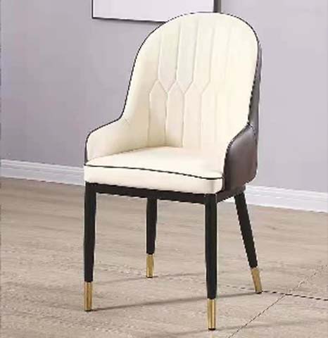Two-Tone Channel-Tufted Armless Upholstered Dining Chair with Brass Leg Caps