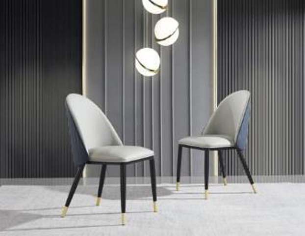 Two-Tone Upholstered Armless Dining Chair with Brass-Capped Metal Legs