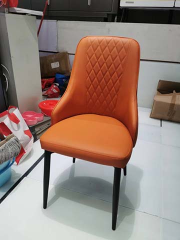Orange Diamond-Quilted Faux Leather Armless Dining Side Chair with Black Metal Legs