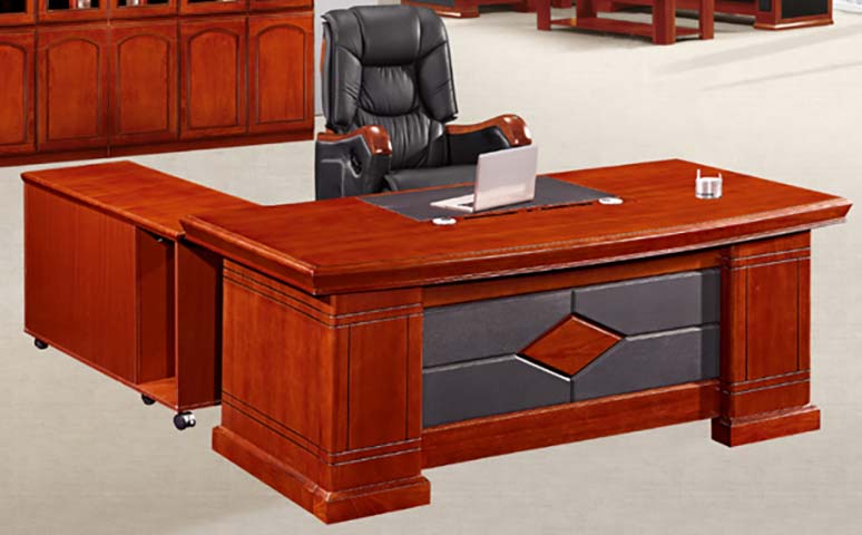 L-Shaped Solid Wood Veneer Executive Office Desk
