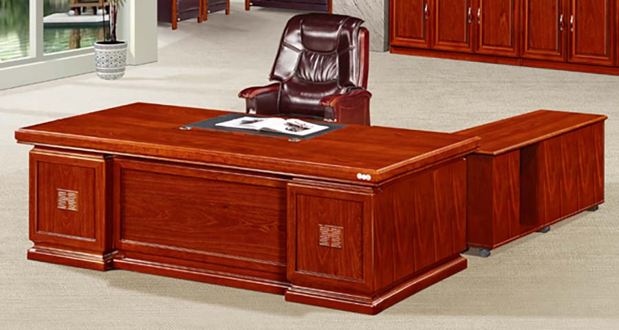 Traditional L-Shaped Double-Pedestal Executive Desk with Rolling Side Return