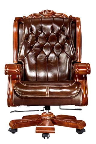 Traditional Tufted Genuine Leather Executive Office Chair with Solid Wood Frame