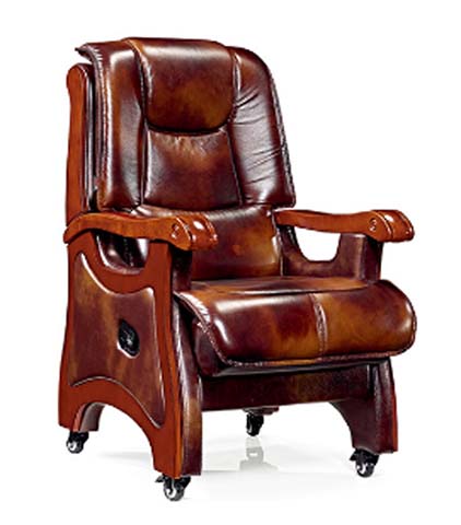Two-Tone Brown Leather Solid Wood Frame High-Back Executive Office Chair