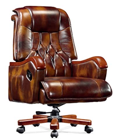 Vintage Brown Leather Reclining Executive Office Chair with Retractable Footrest