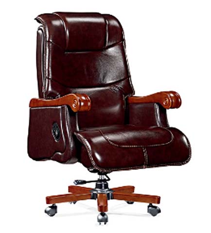 High-Back Faux Leather Executive Office Chair with Massaging Lumbar, Wood Armrests and Five-Star Base