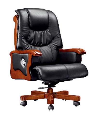 High-Back Tufted Black Leather Executive Office Chair with Massage and Wood Base