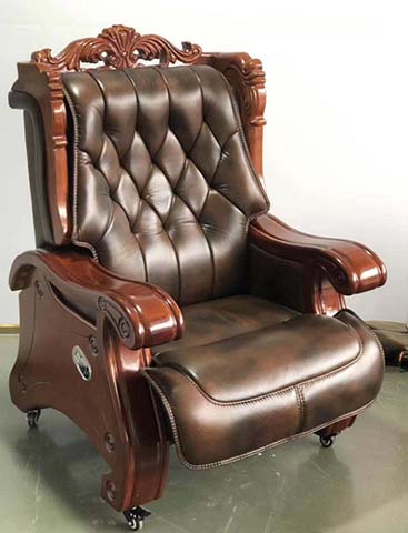 Traditional Carved Wood Frame Tufted Brown Leather Executive Office Chair