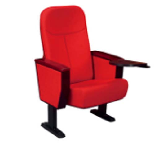 Red Upholstered Floor-Mounted Auditorium Chair with Retractable Writing Tablet
