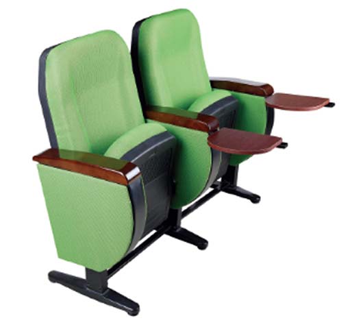 Two-Seat Ganged Floor-Mounted Auditorium Chair with Retractable Wood Writing Tablets