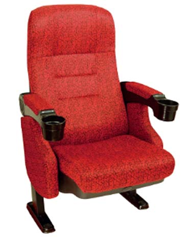 Red Fabric Fixed Floor-Mount Movie Theater Auditorium Chair with Dual Cup Holders
